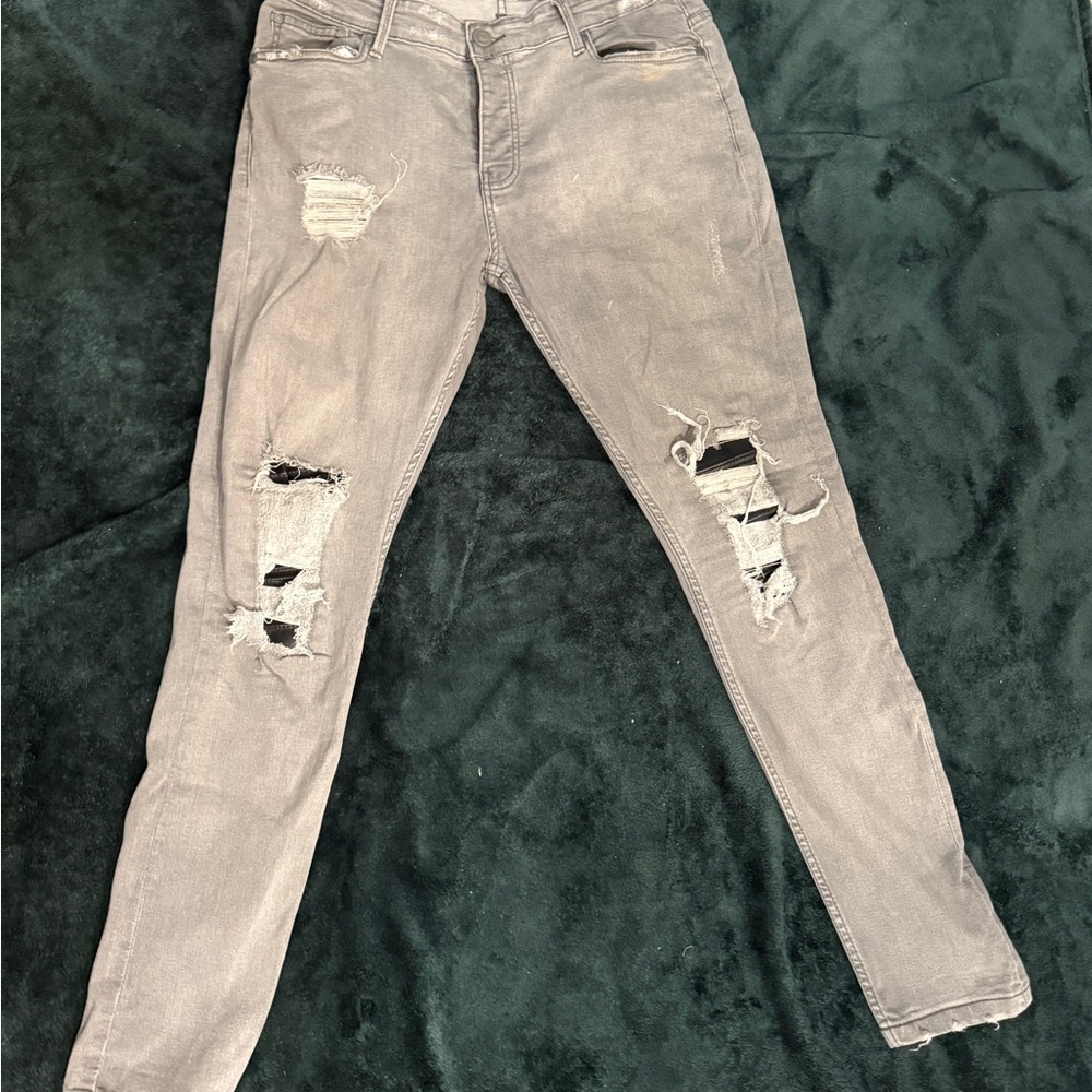 Boohoo Mens Gray Distressed Skinny Jeans